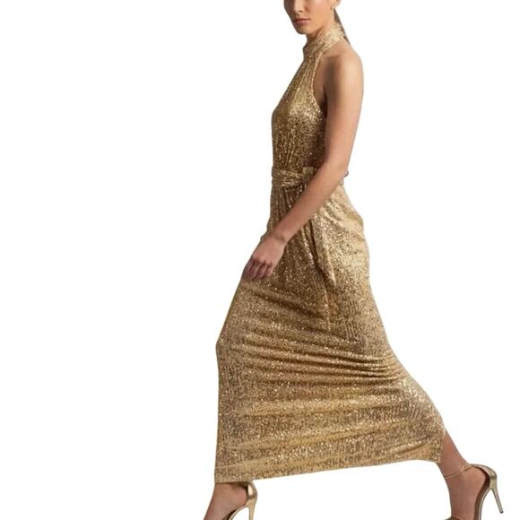 MAC DUGGAL 11281 Sequined Halter Belted Soft Tie Gown, Size 4, New with Tag $398 - Picture 5 of 13